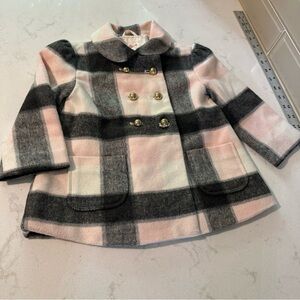 Janie & Jack Girls Blush Plaid Wool Blend Jacket Black/White/pink Sz 18-24 Month